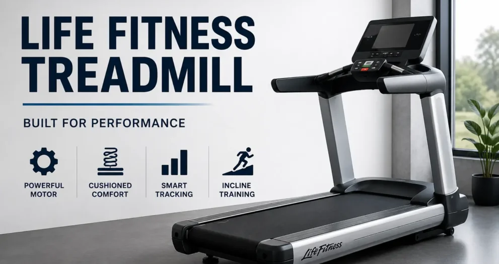Life Fitness Treadmill featuring a durable running deck, advanced workout tracking, incline training, and cushioned support for comfortable indoor cardio workouts.