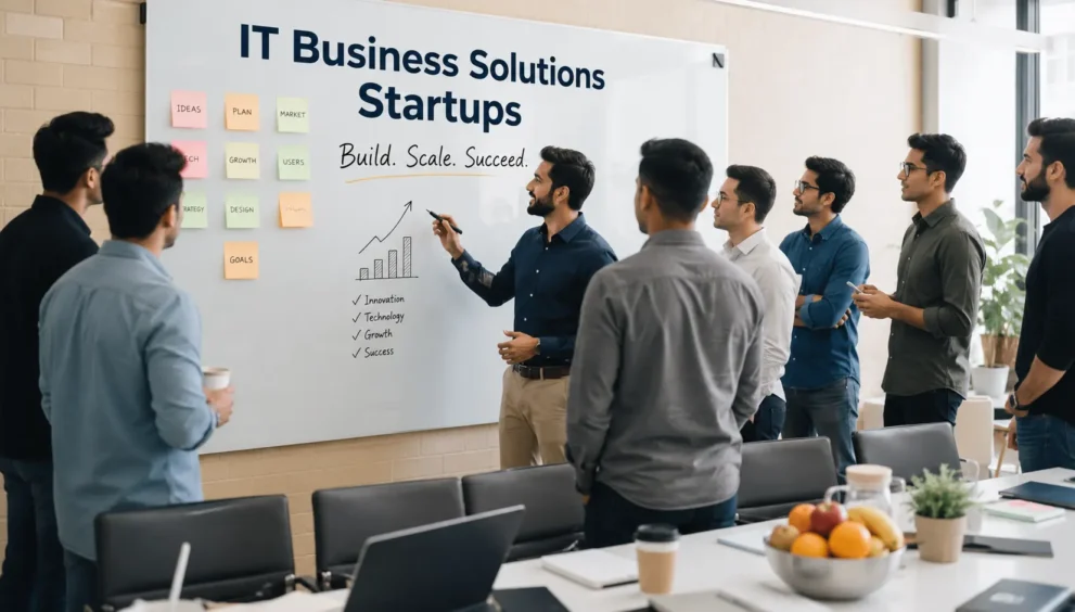 IT Business Solutions for Startups team discussing business growth strategy
