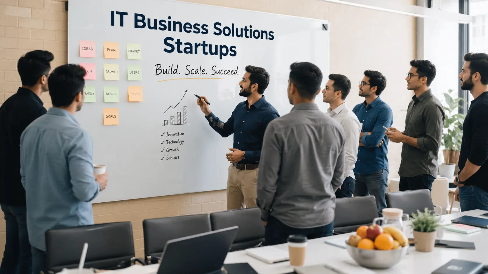 IT Business Solutions for Startups team discussing business growth strategy