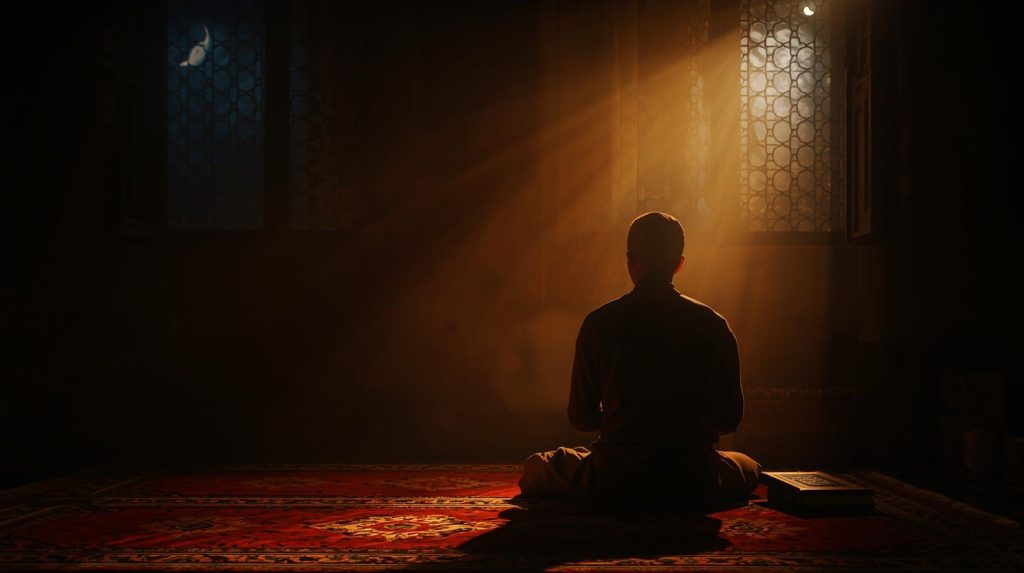Muslim performing Istikhara prayer to seek Allah’s guidance and peace