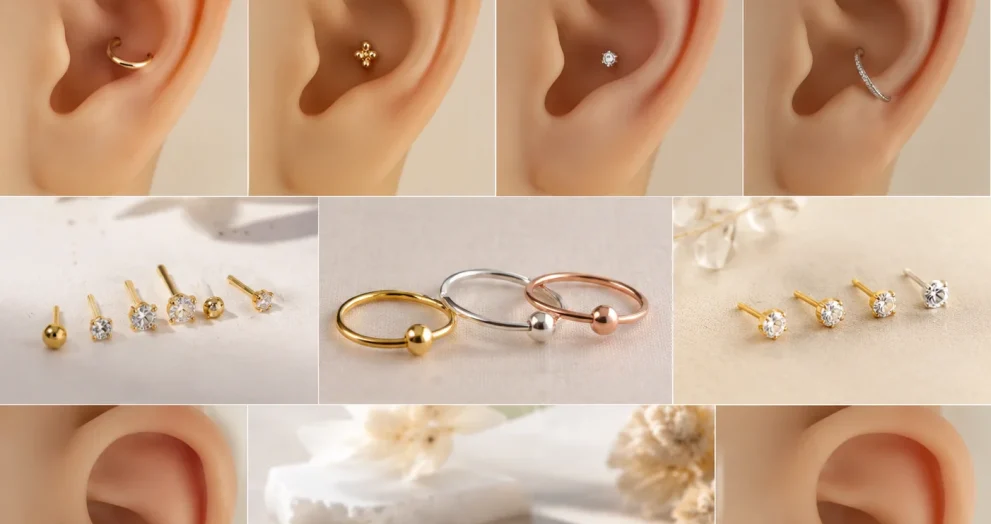 Cute Conch Piercing Ideas for Women Who Love Minimal Style featuring elegant hoop and stud jewelry, minimalist ear aesthetics, delicate metallic designs, and modern conch piercing inspiration for classy everyday fashion.