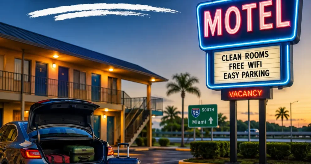 Road trip travelers staying at motels in Cocoa with convenient highway access and comfortable overnight accommodations