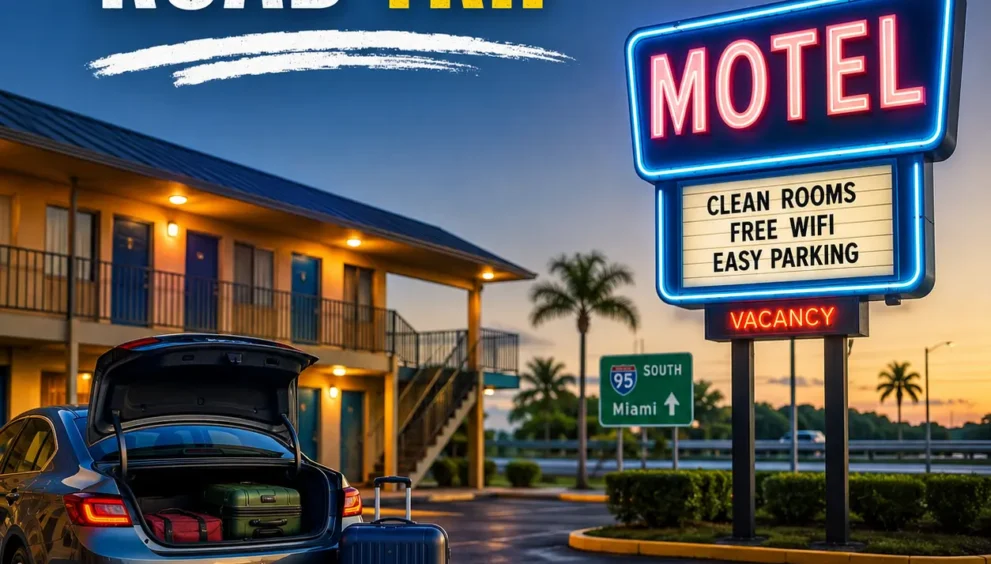 Road trip travelers staying at motels in Cocoa with convenient highway access and comfortable overnight accommodations