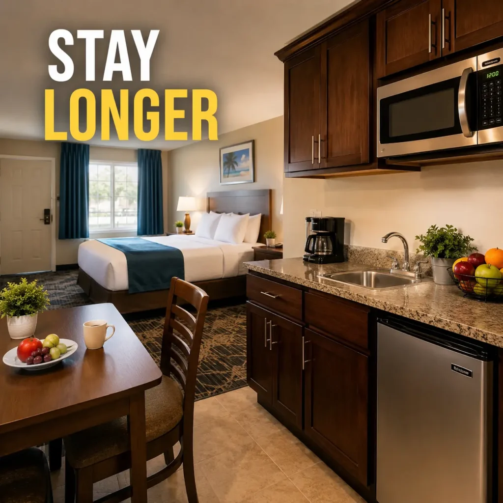 Motels Cocoa with kitchenette features for longer vacations offering comfortable extended stay accommodations in Cocoa, Florida.