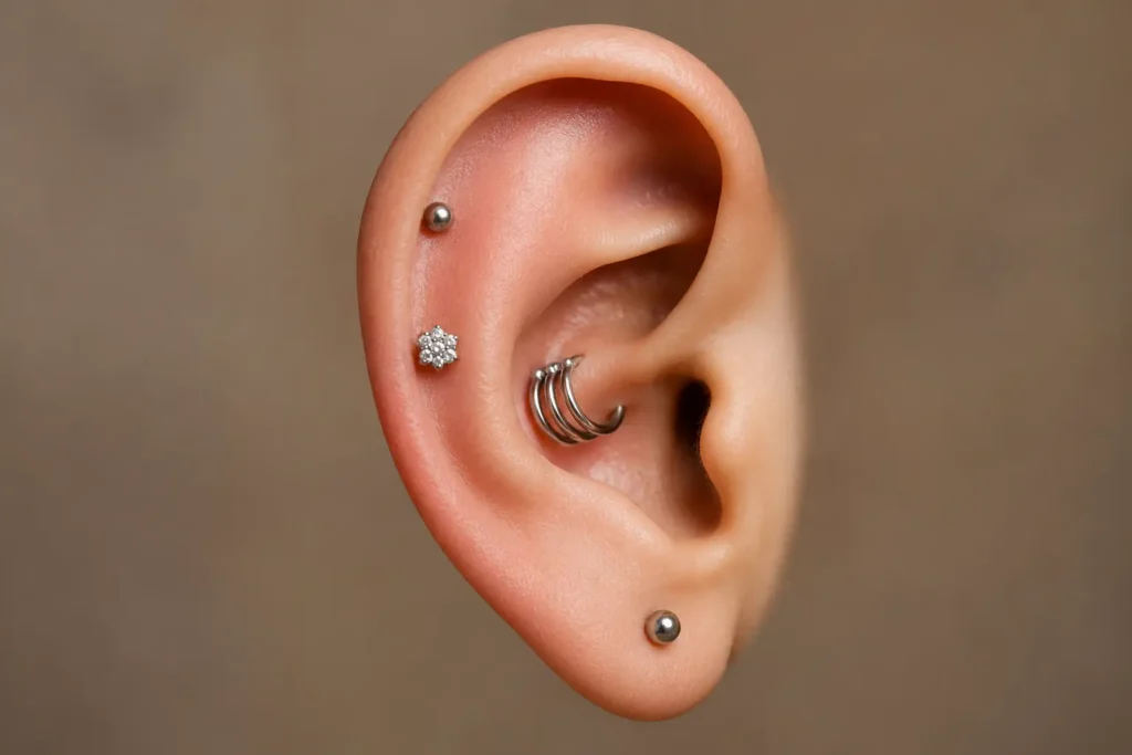 Is a Conch Piercing Worth It featuring a healed inner conch piercing with elegant cartilage jewelry, highlighting conch piercing pros, healing success, ear styling options, and modern piercing trends.