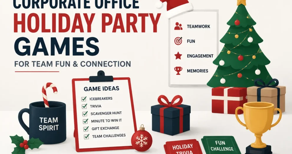 Corporate Office Holiday Party Games bringing teams together through fun workplace activities, holiday challenges, team building games, and festive office celebrations.