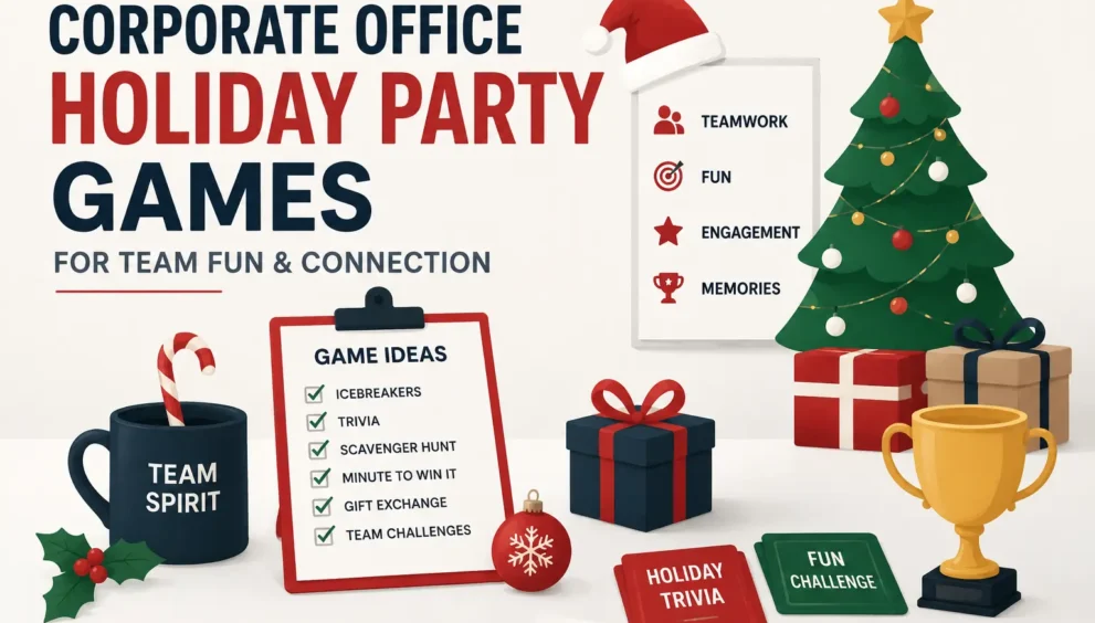 Corporate Office Holiday Party Games bringing teams together through fun workplace activities, holiday challenges, team building games, and festive office celebrations.