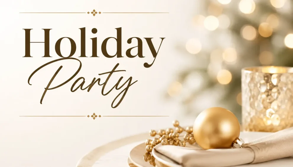 Luxury Holiday Party Ideas for Elegant Celebrations featuring sophisticated holiday table décor, golden accents, soft lighting, and a refined festive atmosphere.