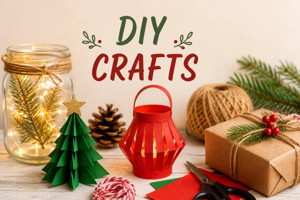 Holiday party ideas with simple DIY decorations and cozy handmade festive elements