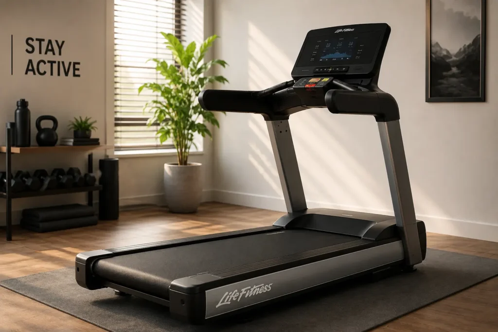 Life Fitness Treadmill in a modern home gym supporting active lifestyles, daily fitness routines, healthy habits, and long-term wellness.