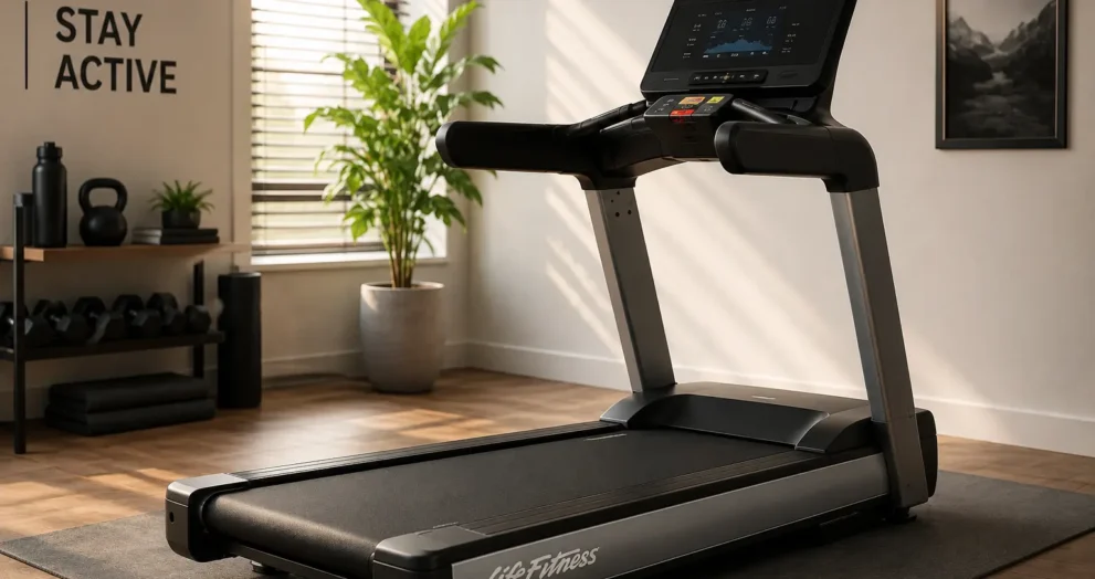 Life Fitness Treadmill in a modern home gym supporting active lifestyles, daily fitness routines, healthy habits, and long-term wellness.