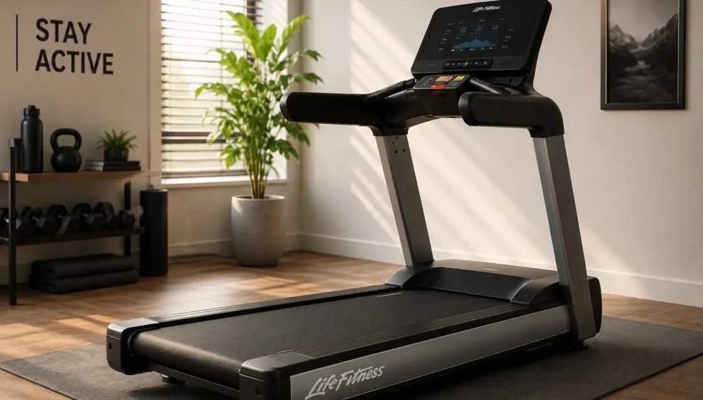 Life Fitness Treadmill in a modern home gym supporting active lifestyles, daily fitness routines, healthy habits, and long-term wellness.