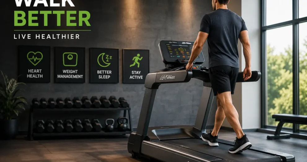 Benefits of Walking on a Life Fitness Treadmill for heart health, weight management, improved fitness, and daily wellness.