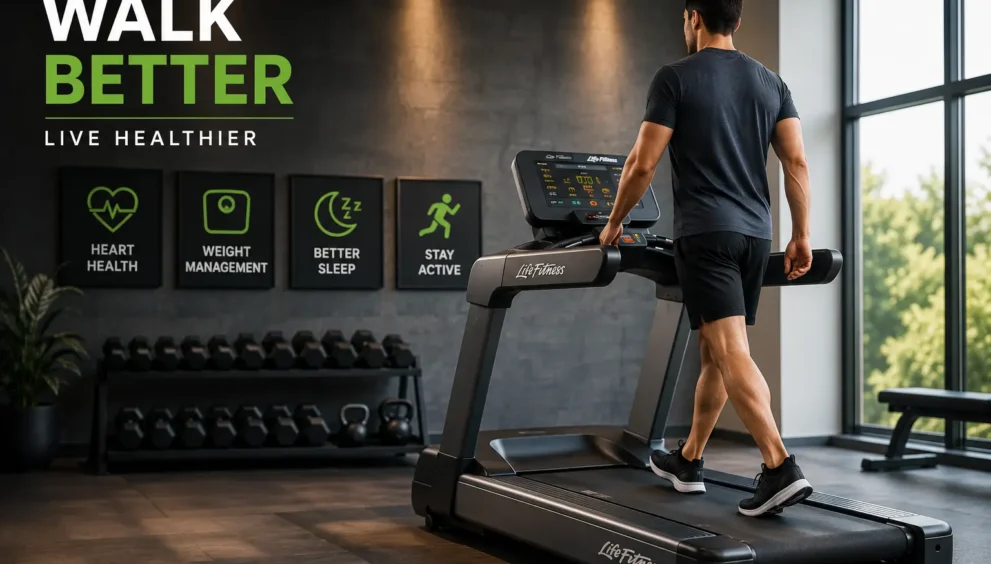 Benefits of Walking on a Life Fitness Treadmill for heart health, weight management, improved fitness, and daily wellness.