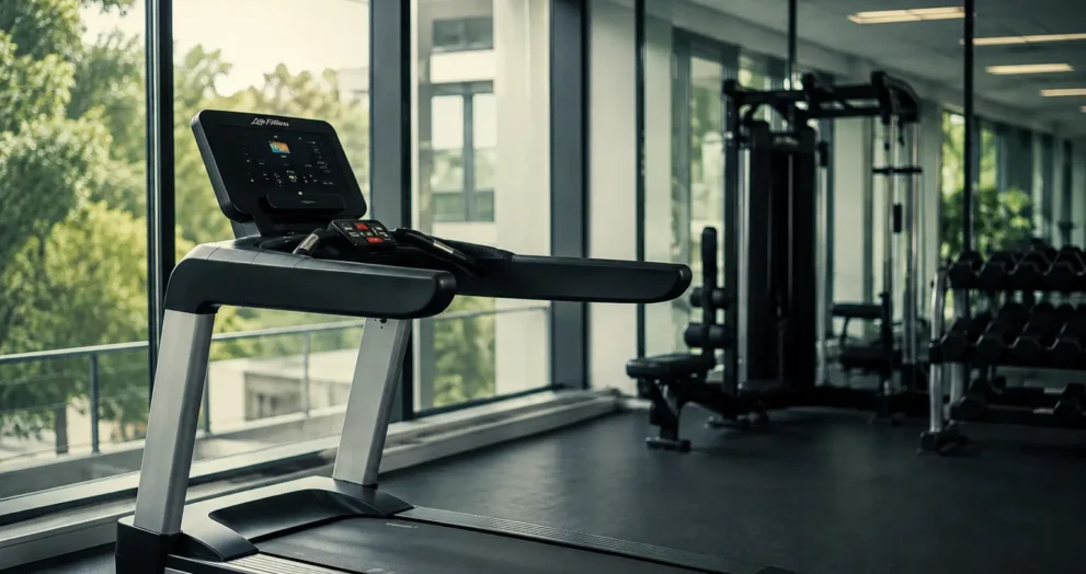Life Fitness treadmill for knee problems in a modern gym environment designed for low-impact walking and joint-friendly exercise