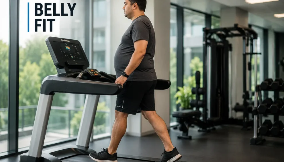 Life Fitness treadmill for belly fat reduction with incline walking workout in a modern gym