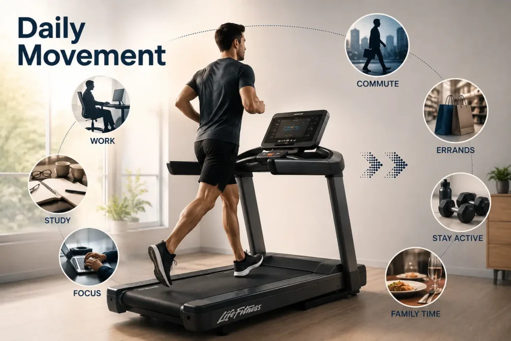 Life Fitness Treadmill to Transform Daily Movement with a man improving everyday fitness through consistent treadmill exercise at home.