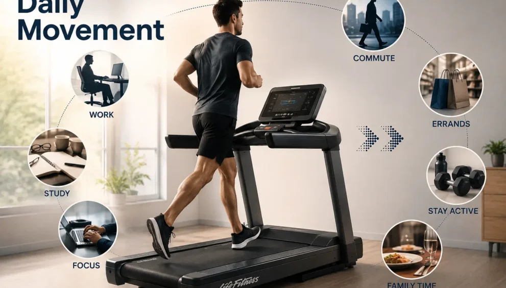 Life Fitness Treadmill to Transform Daily Movement with a man improving everyday fitness through consistent treadmill exercise at home.