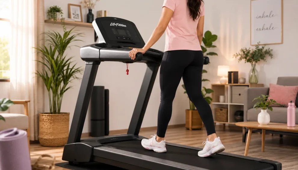 Life Fitness Treadmill for Women With Home-Based Routines in a modern home fitness space supporting daily wellness and active living