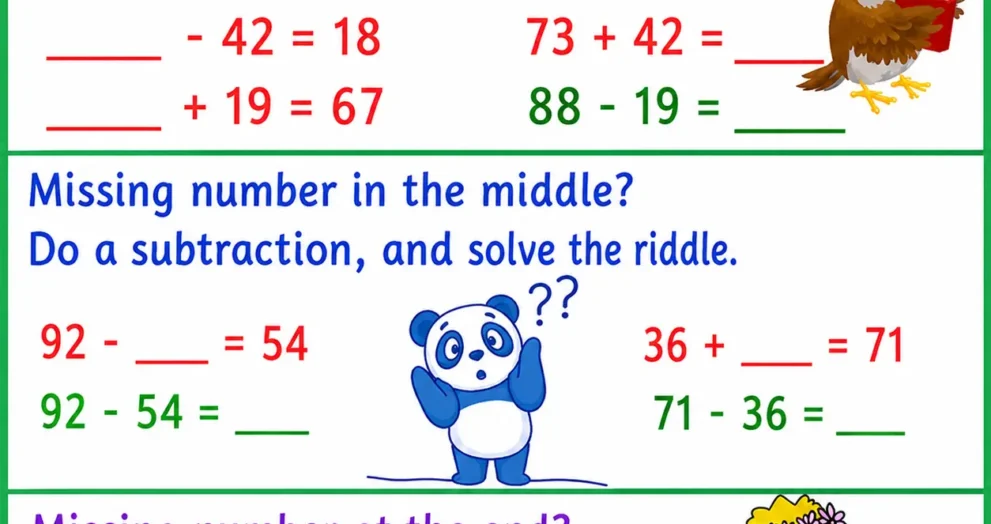 Addition & Subtraction Worksheets Free Missing Numbers Tips