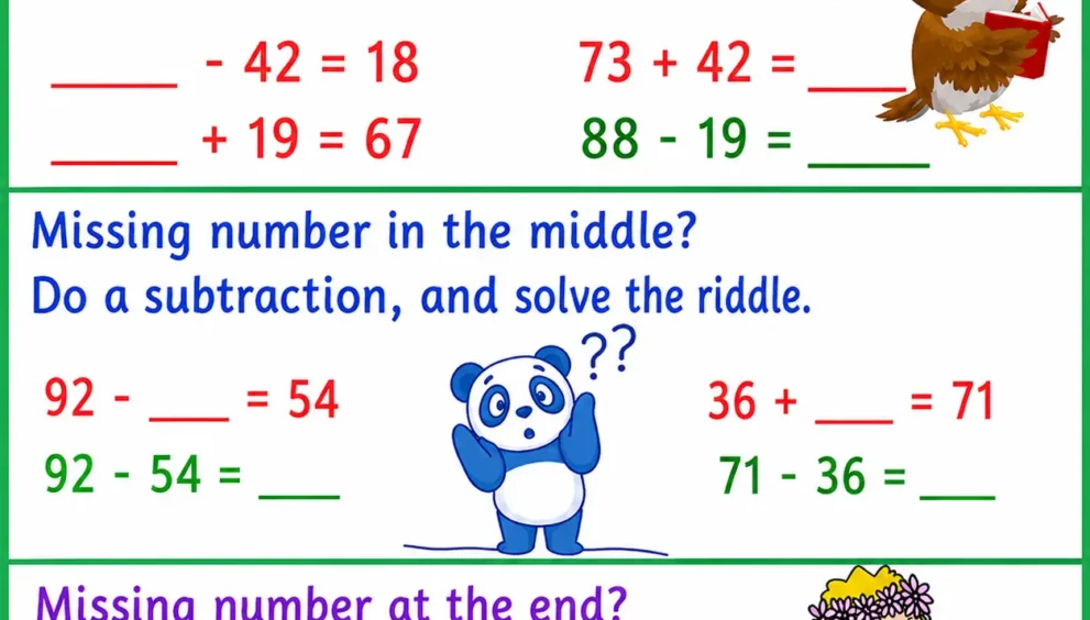 Addition & Subtraction Worksheets Free Missing Numbers Tips