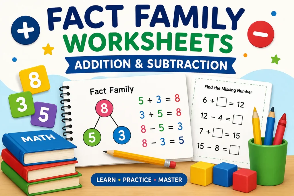 Addition and Subtraction Worksheet Fact Family Practice