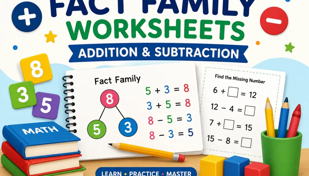 Addition and Subtraction Worksheet Fact Family Practice