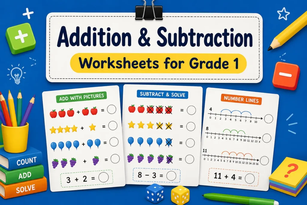 Grade 1 Addition and Subtraction Worksheets for Kids