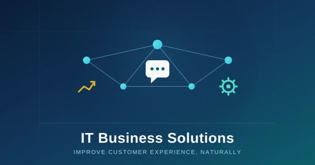 IT business solutions improve customer experience naturally – network, automation, and growth icons
