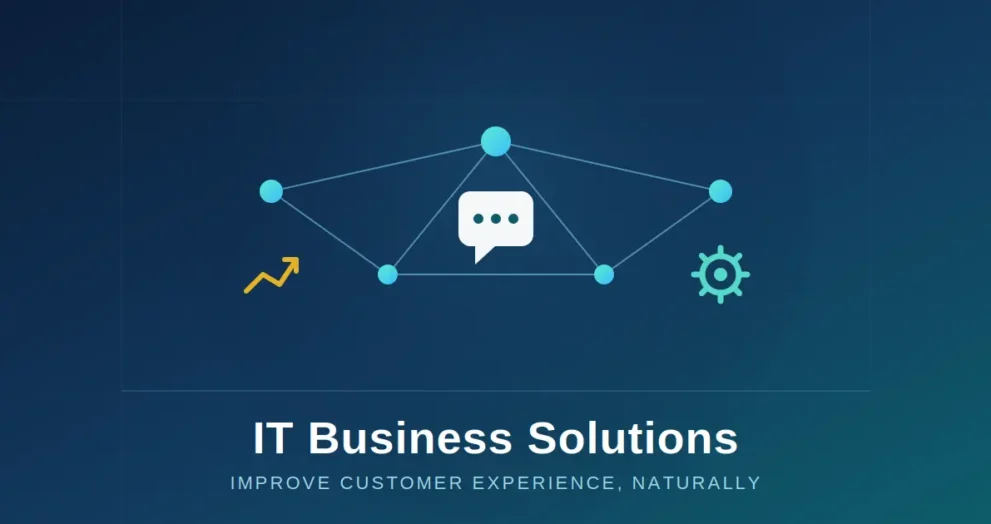 IT business solutions improve customer experience naturally – network, automation, and growth icons