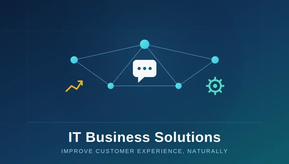 IT business solutions improve customer experience naturally – network, automation, and growth icons