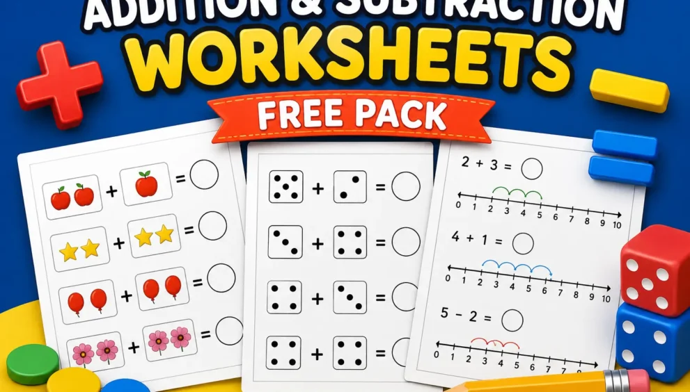 Kindergarten Addition and Subtraction Worksheet Free Pack