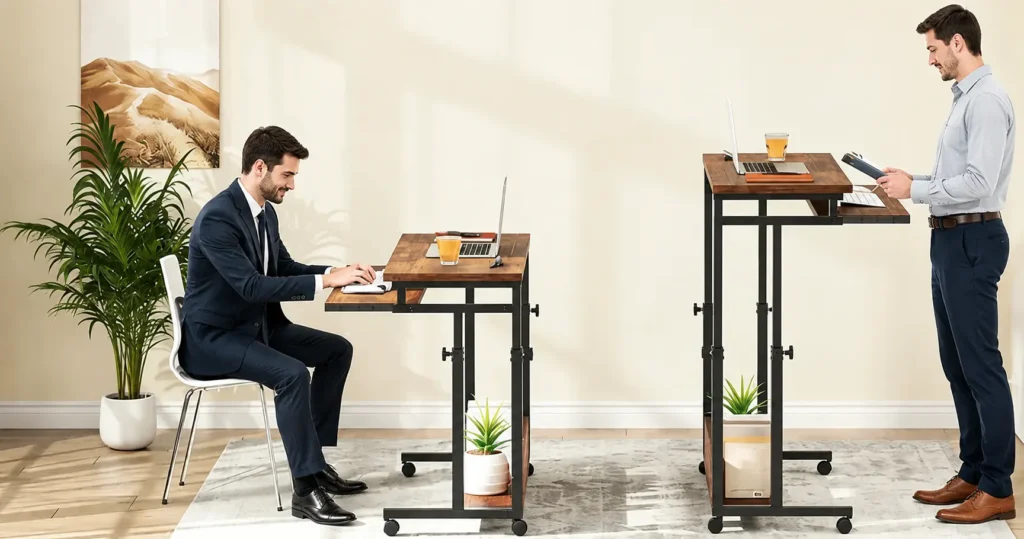 Riser desk converter raising a laptop for standing desk work