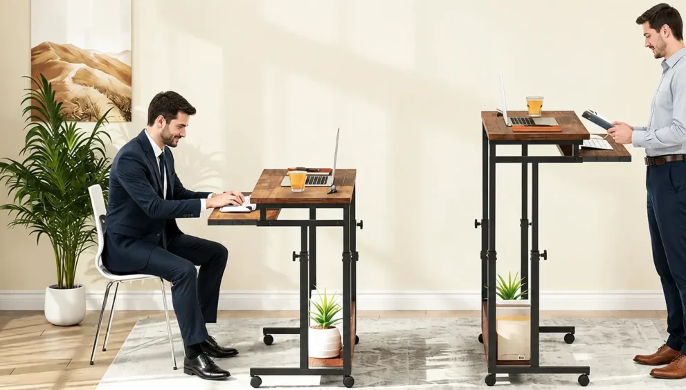 Riser desk converter raising a laptop for standing desk work
