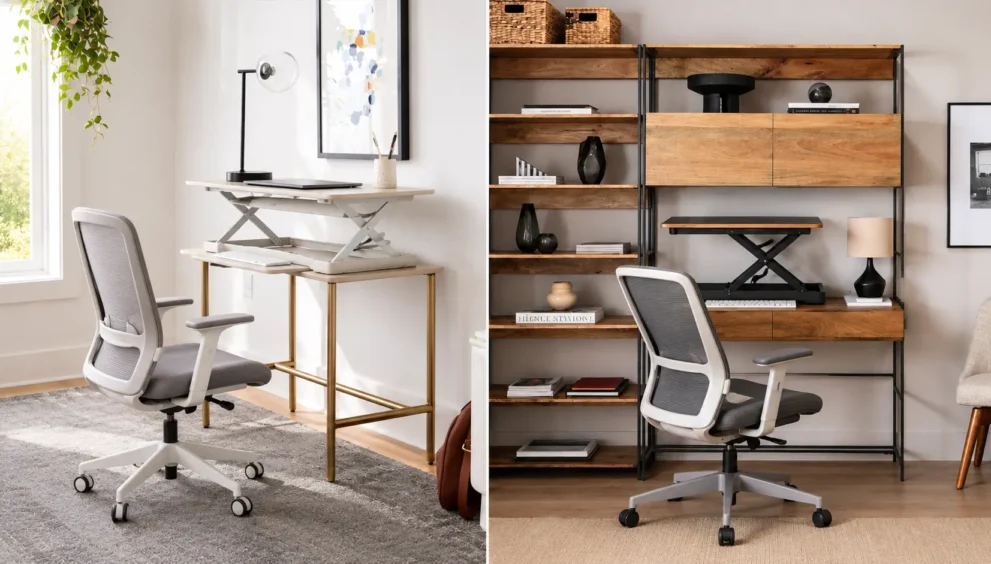 Riser desk — compact sit-stand setup for small home office spaces