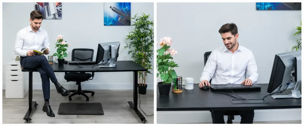 What is a riser desk shown on a modern minimalist wooden desk