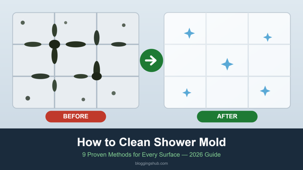 How to clean shower mold in 2026 – before and after results showing black mold removed from shower tile grout in an American home bathroom