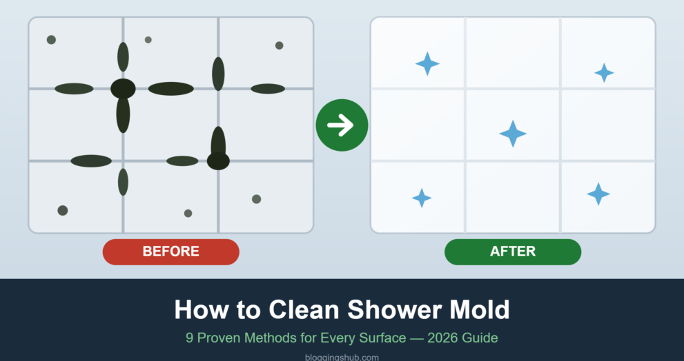 How to clean shower mold in 2026 – before and after results showing black mold removed from shower tile grout in an American home bathroom