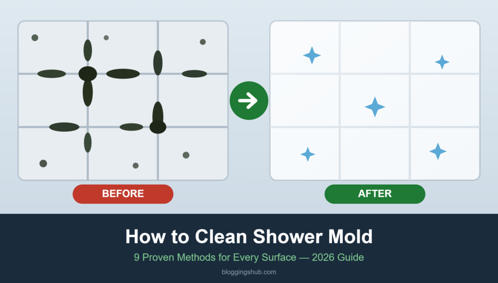 How to clean shower mold in 2026 – before and after results showing black mold removed from shower tile grout in an American home bathroom