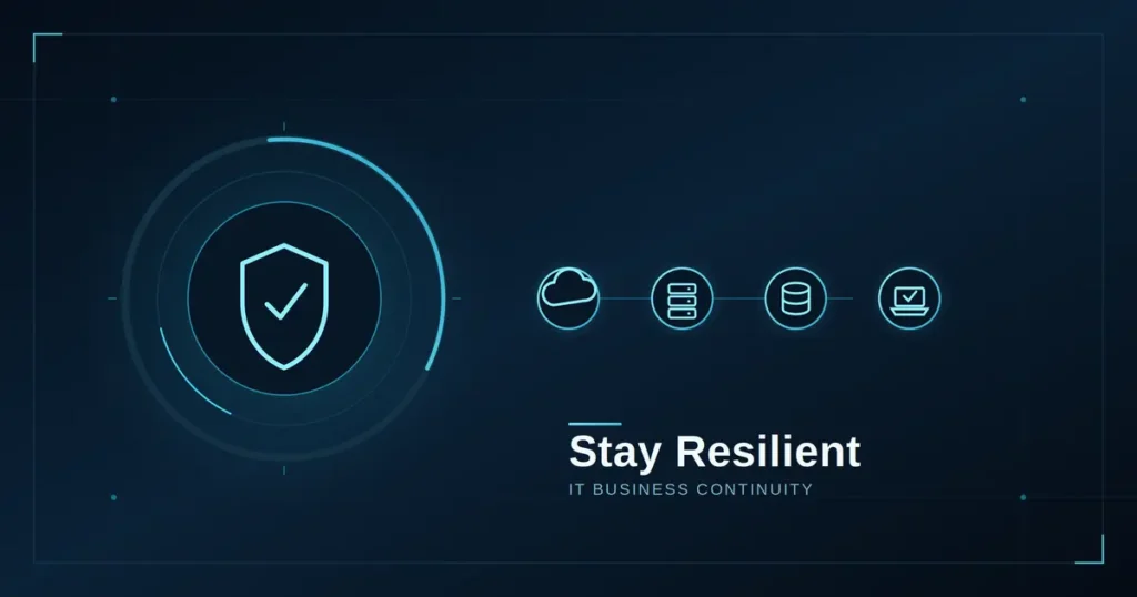 IT business solutions supporting business continuity planning with security and recovery icons