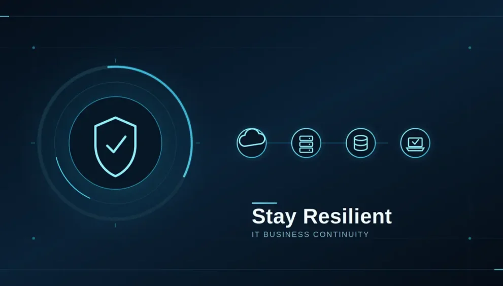IT business solutions supporting business continuity planning with security and recovery icons