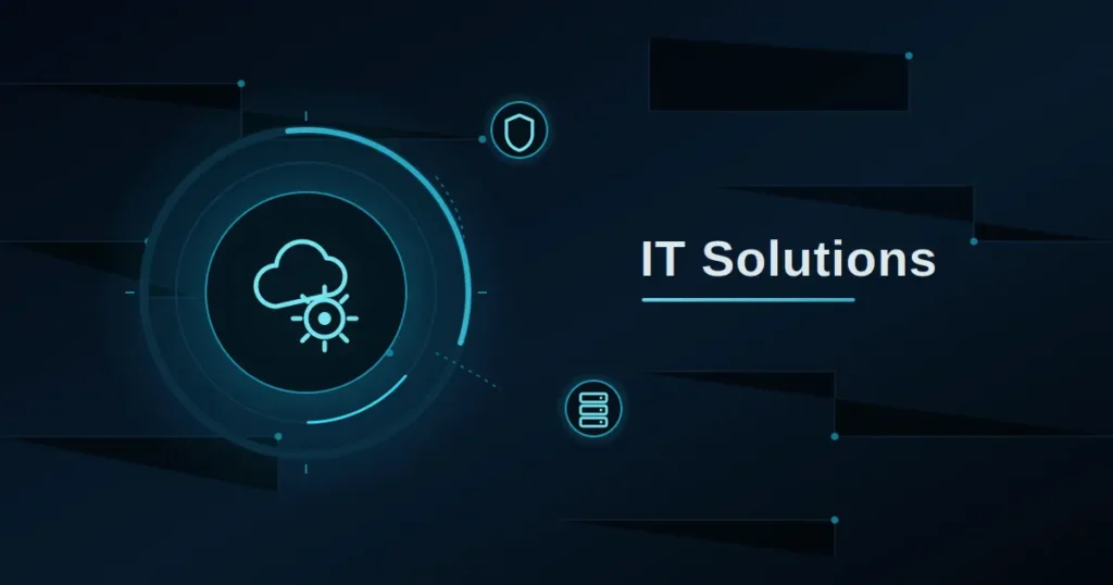 IT business solutions icons for cloud, security, and infrastructure boosting workplace productivity