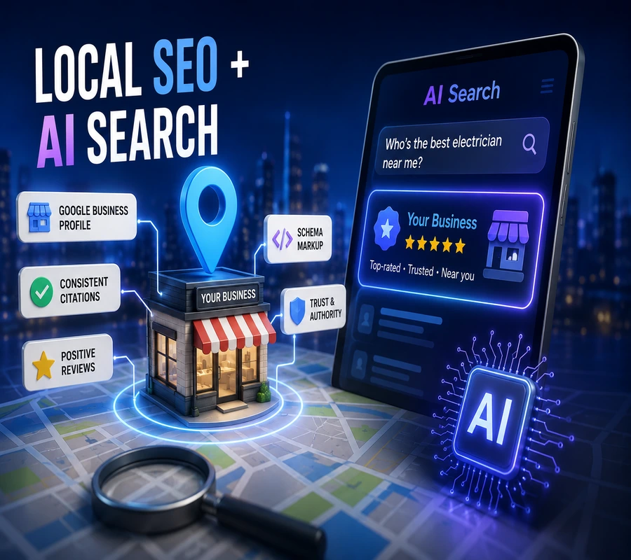 AI Overview citing a local business through local SEO service signals